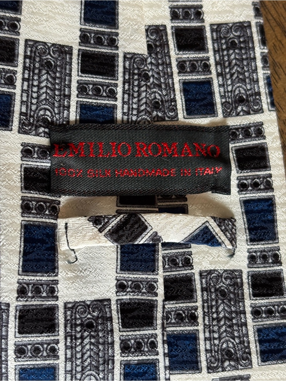 Extra Long Emilio Romano 100% Silk Tie in Navy, Black & White